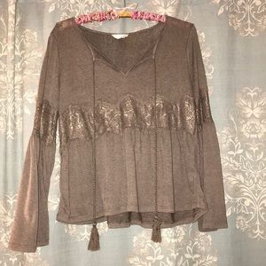brown long sleeve lace shirt